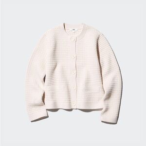 UNIQLO Women's Cream Textured Button-Front Cardigan Knitted Short Jacket